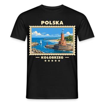 Polska Kołobrzeg Vintage Reisemarke - Männer T-Shirt - Schwarz - Vorne - AI Model Male 178 light (178cm)