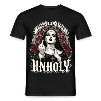 Forgive Me Father Gothic Nonne Mittelfinger - Männer T-Shirt - Schwarz - Vorne - AI Model Male 178 light (178cm)
