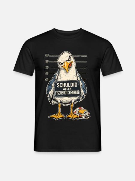 Möwe Fischbrötchenraub Lustiger Spruch Shirt - Männer T-Shirt - Schwarz