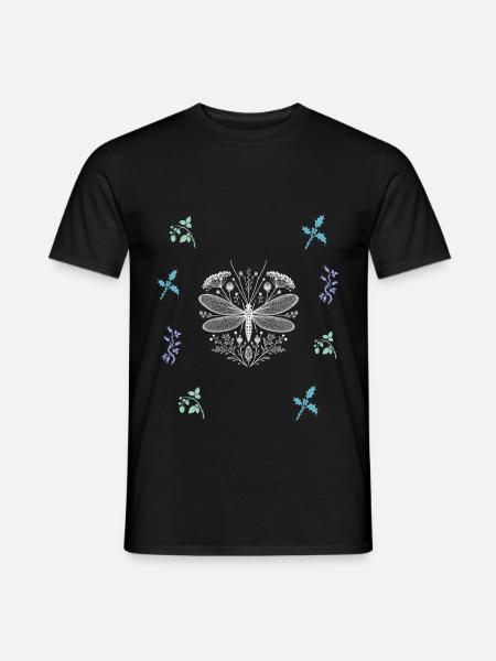 Libelle & Beerenzweig - Dark Botanical - Männer T-Shirt - Schwarz