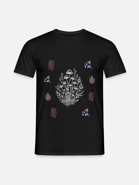 Pilze & Blütenzweig - Botanische Kunst - Männer T-Shirt - Schwarz