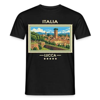 Italien Lucca Vintage Reisemarke - Männer T-Shirt - Schwarz - Vorne - AI Model Male 178 light (178cm)