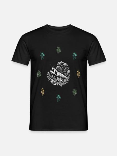 Fangschrecke & Beerenranke - Botanische Kunst - Männer T-Shirt - Schwarz