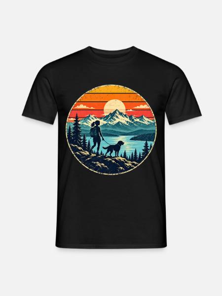 Wandern mit Hund – Wanderin Berge Retro - Männer T-Shirt - Schwarz