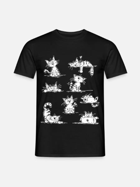 Lustige Katzen Doodle | Katzenfreund Geschenk - Männer T-Shirt - Schwarz