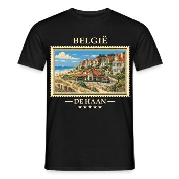Belgien De Haan Vintage Reisemarke - Männer T-Shirt - Schwarz - Vorne - AI Model Male 178 light (178cm)