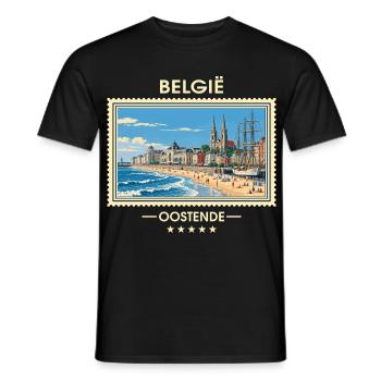 Belgien Ostende Vintage Reisemarke - Männer T-Shirt - Schwarz - Vorne - AI Model Male 178 light (178cm)