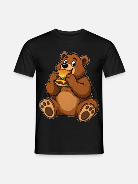 Lustiger Bär mit Burger – Burger Liebe - Männer T-Shirt - Schwarz