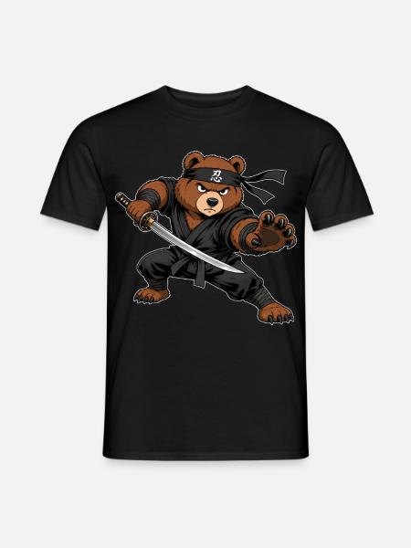 Ninja Bär mit Katana – Samurai Kämpfer - Männer T-Shirt - Schwarz