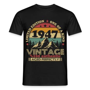 Vintage 1947 Jahrgang Retro Geburtstag Geschenk - Männer T-Shirt - Schwarz - Vorne - AI Model Male 178 light (178cm)