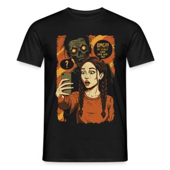 Zombie-Selfie mit Grusel-Girl - Männer T-Shirt - Schwarz - Vorne - AI Model Male 178 light (178cm)
