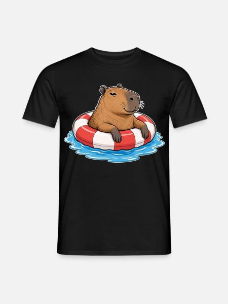 Capybara im Schwimmring – Sommer & Chillen - Männer T-Shirt - Schwarz