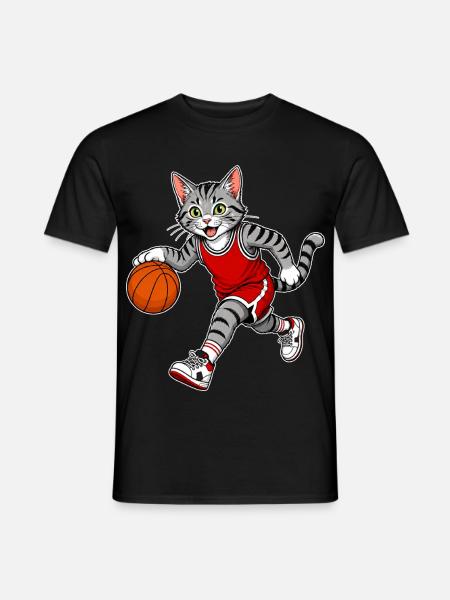 Basketball Katze – Dribbling Cat - Männer T-Shirt - Schwarz