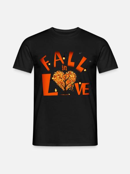 Herbstliebe Baumherz mit Laternen - Männer T-Shirt - Schwarz