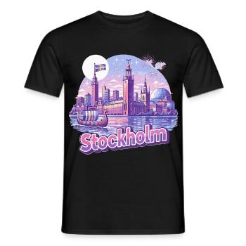 Stockholm Skyline Pink – Stolz & Souvenir Spruch - Männer T-Shirt - Schwarz - Vorne - AI Model Male 178 light (178cm)