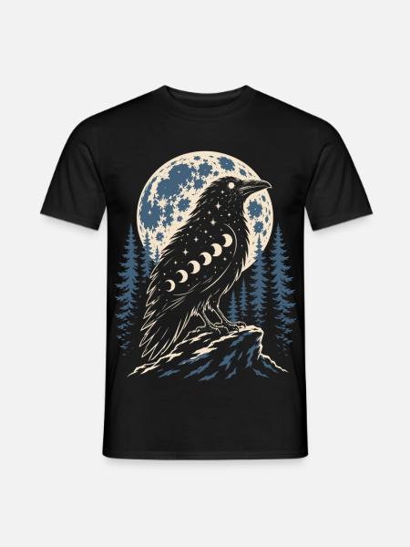 Nordischer Rabe mit Mondphasen Symbol - Männer T-Shirt - Schwarz