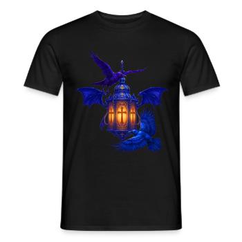 Blaues Lanternenlicht mit Raben - Männer T-Shirt - Schwarz - Vorne - AI Model Male 178 light (178cm)
