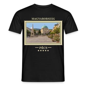Ungarn Pécs Vintage Reisemarke - Männer T-Shirt - Schwarz - Vorne - AI Model Male 178 light (178cm)