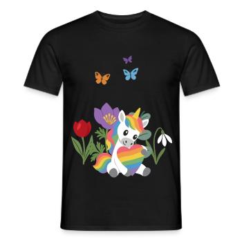 Blumengeschenk · Einhorn Regenbogenherz · Blumen - Männer T-Shirt - Schwarz - Vorne - AI Model Male 178 light (178cm)