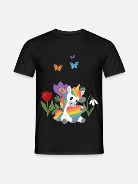 Blumengeschenk · Einhorn Regenbogenherz · Blumen - Männer T-Shirt - Schwarz