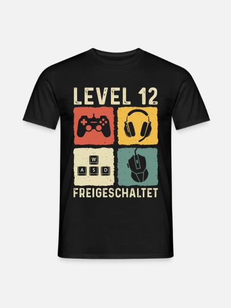 Level 12 freigeschaltet 12. Geburtstag 12 Jahre - Männer T-Shirt - Schwarz
