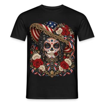 Day of the dead Catrina Schädel Amerika Stil - Männer T-Shirt - Schwarz - Vorne - AI Model Male 178 light (178cm)