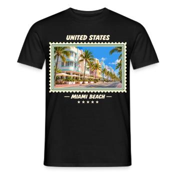 Vereinigte Staaten Miami Beach Vintage Reisemarke - Männer T-Shirt - Schwarz - Vorne - AI Model Male 178 light (178cm)