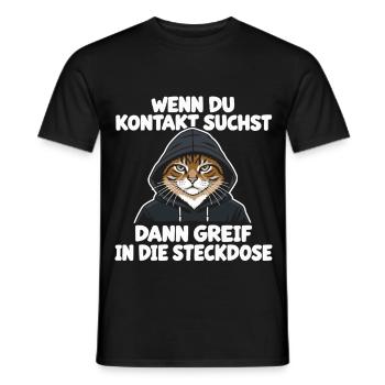 Katze Spruch Kontakt Greif In Die Steckdose - Männer T-Shirt - Schwarz - Vorne - AI Model Male 178 light (178cm)