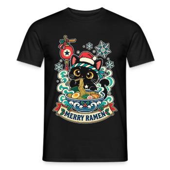 Kawaii-Katze Ramen Weihnachten - Männer T-Shirt - Schwarz - Vorne - AI Model Male 178 light (178cm)