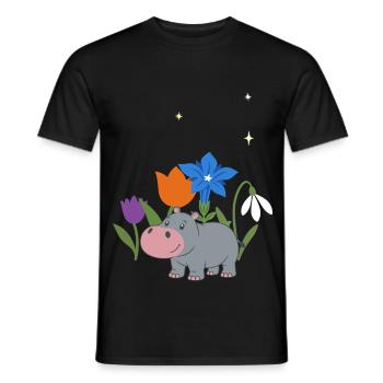 Flusspferd Blumen Kinder Geschenkidee Tierfreunde - Männer T-Shirt - Schwarz - Vorne - AI Model Male 178 light (178cm)