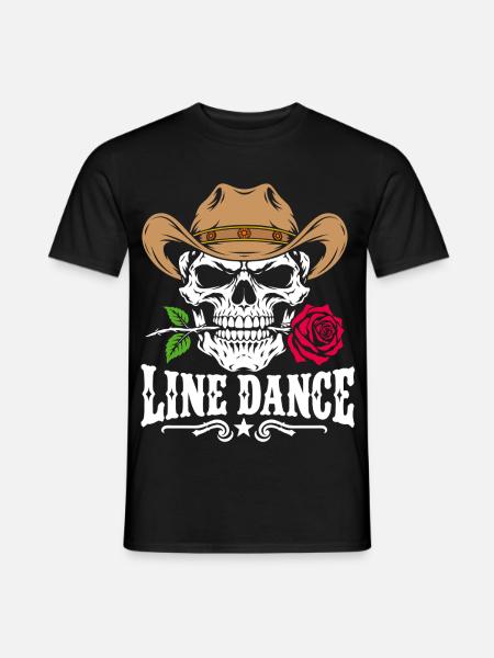 Line Dance Skull mit Cowboyhut und Rose - Männer T-Shirt - Schwarz