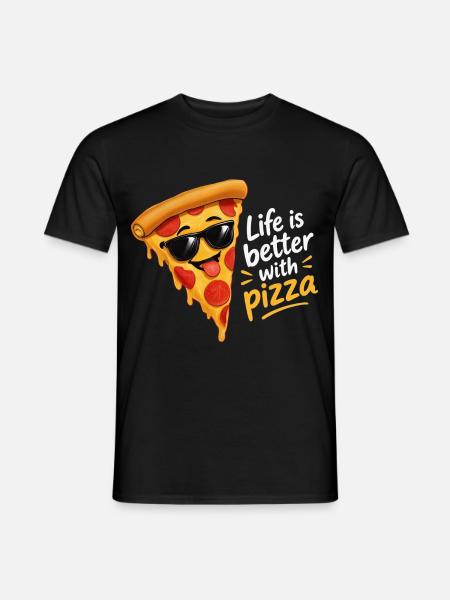 Pizzastück mit Sonnenbrille - Männer T-Shirt - Schwarz