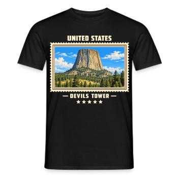 Vereinigte Staaten Devils Tower Vintage Reisemarke - Männer T-Shirt - Schwarz - Vorne - AI Model Male 178 light (178cm)