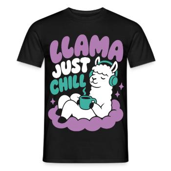 Lama mit Kopfhörern – Llama Just Chill - Männer T-Shirt - Schwarz - Vorne - AI Model Male 178 light (178cm)
