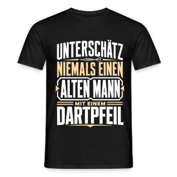 Alter Mann mit Dartpfeil - Männer T-Shirt - Schwarz - Vorne - AI Model Male 178 light (178cm)