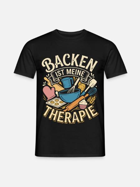Backen ist meine Therapie | Herbst und Winter - Männer T-Shirt - Schwarz