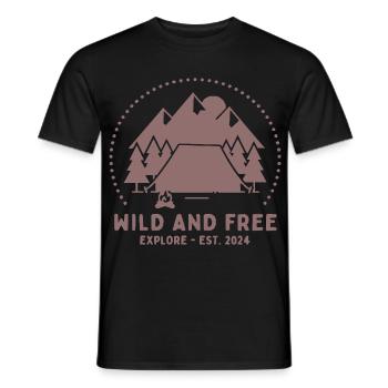 Wild und Frei Bergcamping - Männer T-Shirt - Schwarz - Vorne - AI Model Male 178 light (178cm)