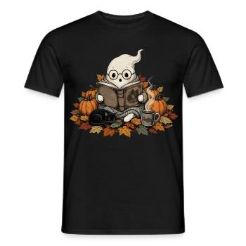 Lesendes Gespenst Halloween Geschenk  - Männer T-Shirt - Schwarz - Vorne - AI Model Male 178 light (178cm)