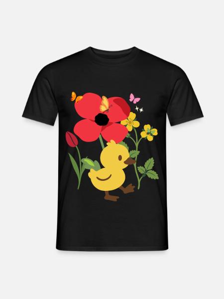Küken Blumen Kinder Vogelmotiv Geschenkidee - Männer T-Shirt - Schwarz