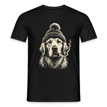 Vintage Smoking Golden Retriever Beanie Dog Meme  - Männer T-Shirt - Schwarz - Vorne - AI Model Male 178 light (178cm)