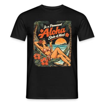 Permanent Aloha State of Mind – Pin-Up Design - Männer T-Shirt - Schwarz - Vorne - AI Model Male 178 light (178cm)