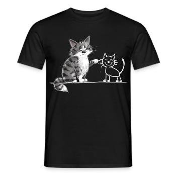 Katze malt Katze Cartoon Tierhumor Strichzeichnung - Männer T-Shirt - Schwarz - Vorne - AI Model Male 178 light (178cm)