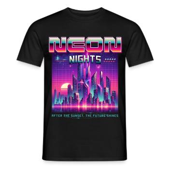 Neon Nights Synthwave Retro 80s Skyline Geschenk - Männer T-Shirt - Schwarz - Vorne - AI Model Male 178 light (178cm)