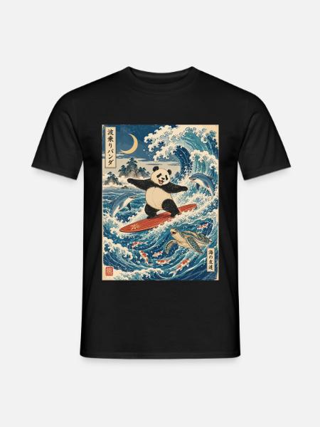 Panda, Surfen, Japanisch, Surfer, Pandabär - Männer T-Shirt - Schwarz