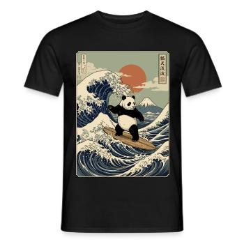 Panda, Surfen, Japanisch, Surfer, Pandabär - Männer T-Shirt - Schwarz - Vorne - AI Model Male 178 light (178cm)
