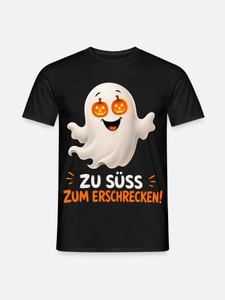 Zu süß zum Erschrecken – Geist mit Kürbisaugen - Männer T-Shirt - Schwarz