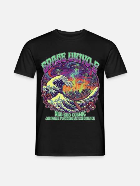 Hokusai Great Wave & UFO Psychedelic Cosmic Ukiyoe - Männer T-Shirt - Schwarz