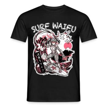 SURF WAIFU Pink Cyberpunk Neo Ukiyo-E Japan - Männer T-Shirt - Schwarz - Vorne - AI Model Male 178 light (178cm)