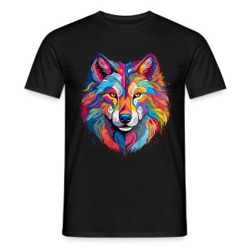 Bunter Wolf – farbiges Tiermotiv - Männer T-Shirt - Schwarz - Vorne - AI Model Male 178 light (178cm)