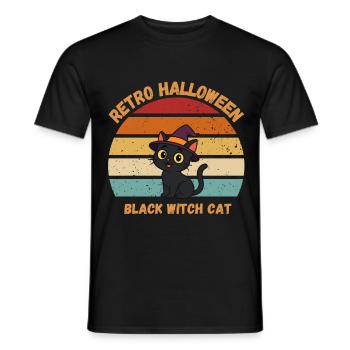 Retro Halloween Black Witch Cat Sunset - Männer T-Shirt - Schwarz - Vorne - AI Model Male 178 light (178cm)